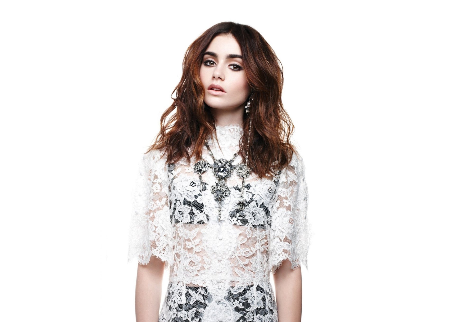 lily collins actress white background brunette girl