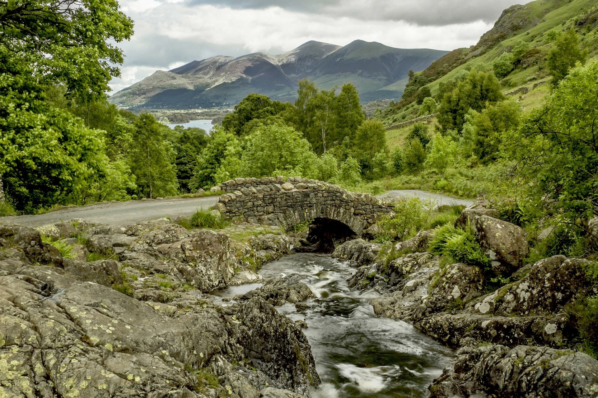 tones landscape england bridge river road mountain tree