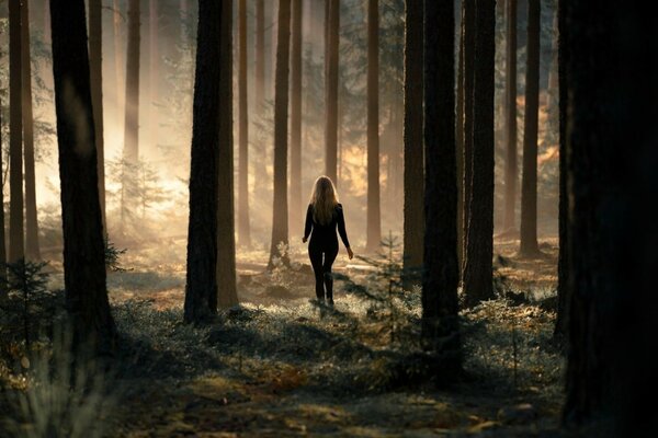 A girl in the forest. fog in the thicket