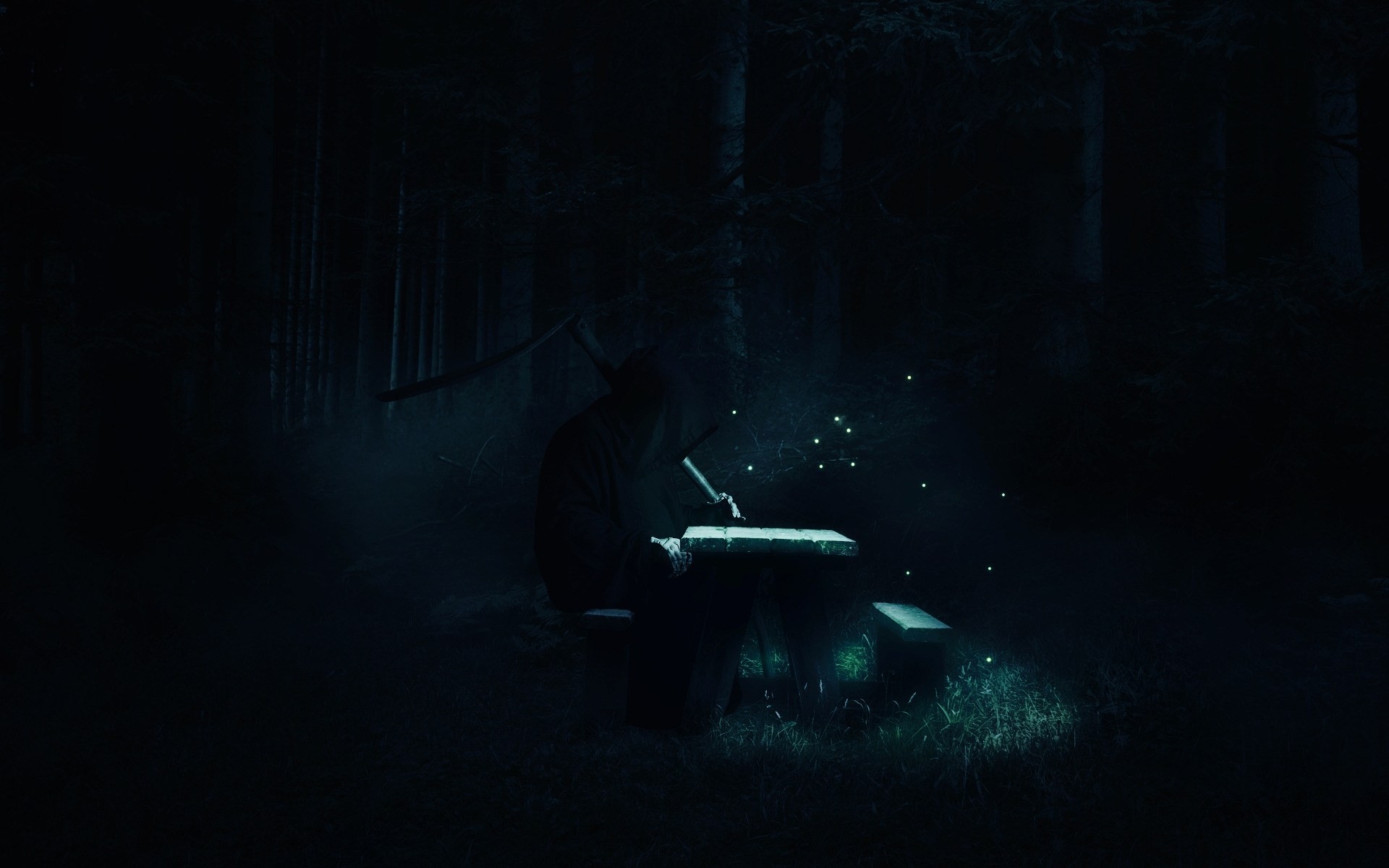 night spit bench forest sports fireflies fiction death fantasy