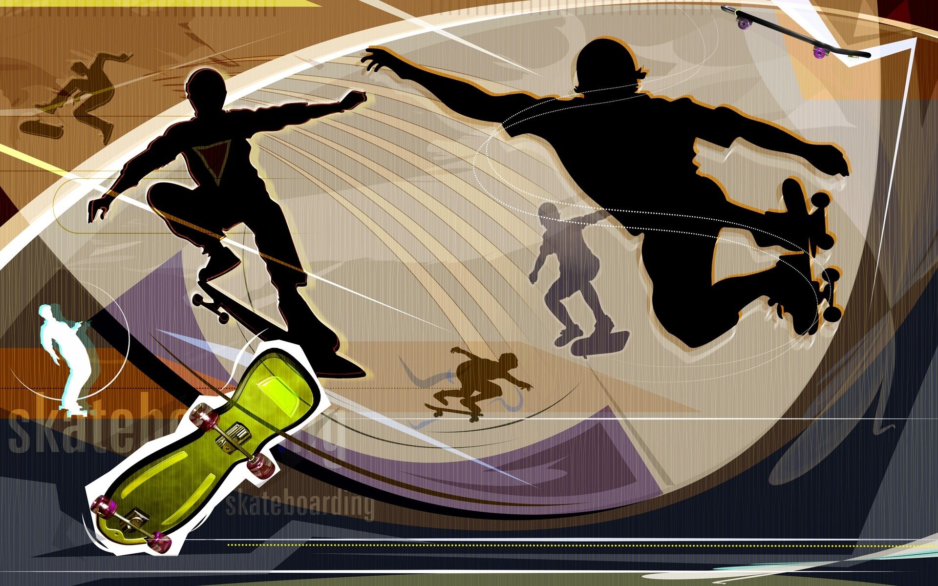 kateboard board rollers silhouette sports entertainment wallpaper abstract vector