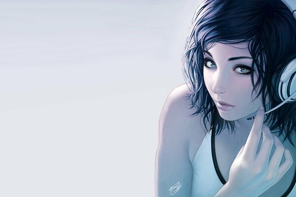 Drawing of a cute girl in headphones