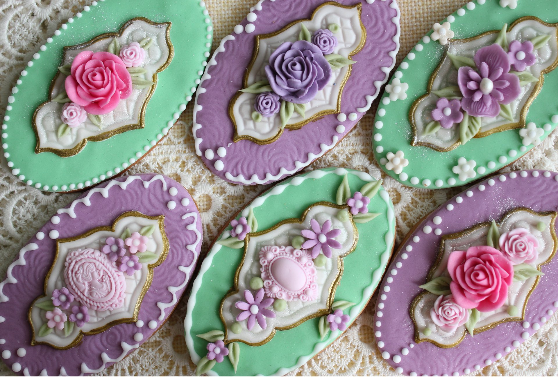cookies oval glaze beautiful vintage flower