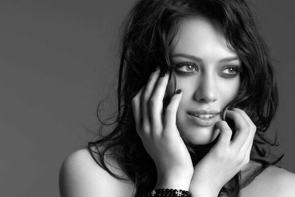 Black and white portrait of Hilary Duff