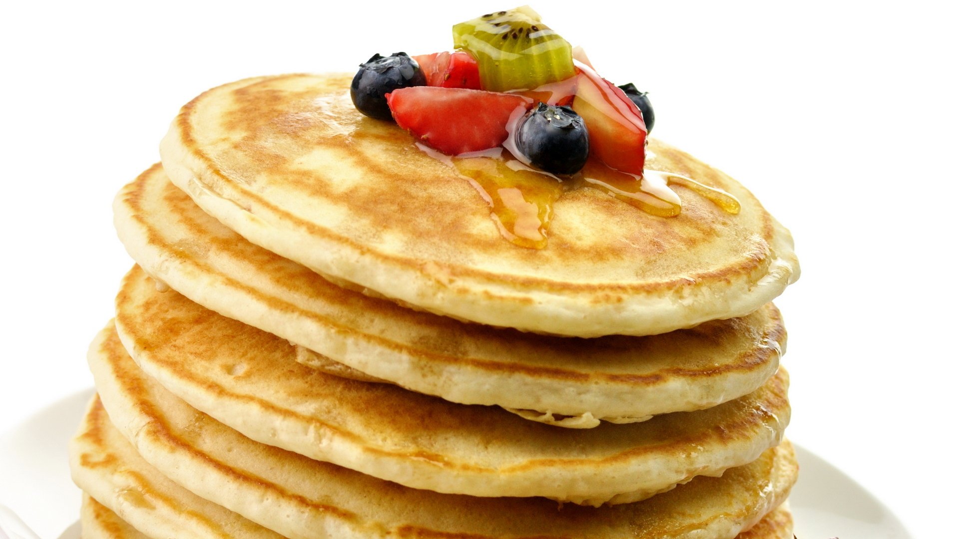 food dessert sweet pancakes fruits berries kiwi strawberries food small pancakes honey 1920x1080