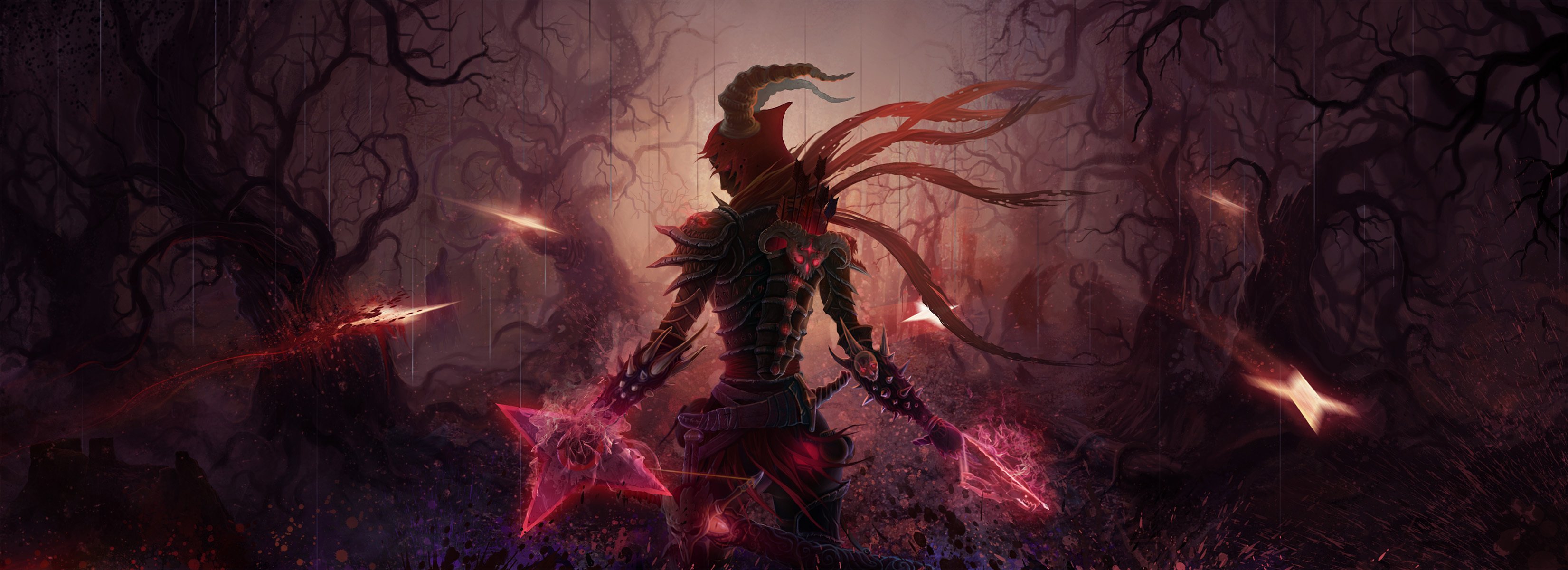 diablo 3 art kotnonekot hunter demon armour weapon quiver boom sword crossbow forest night daemon