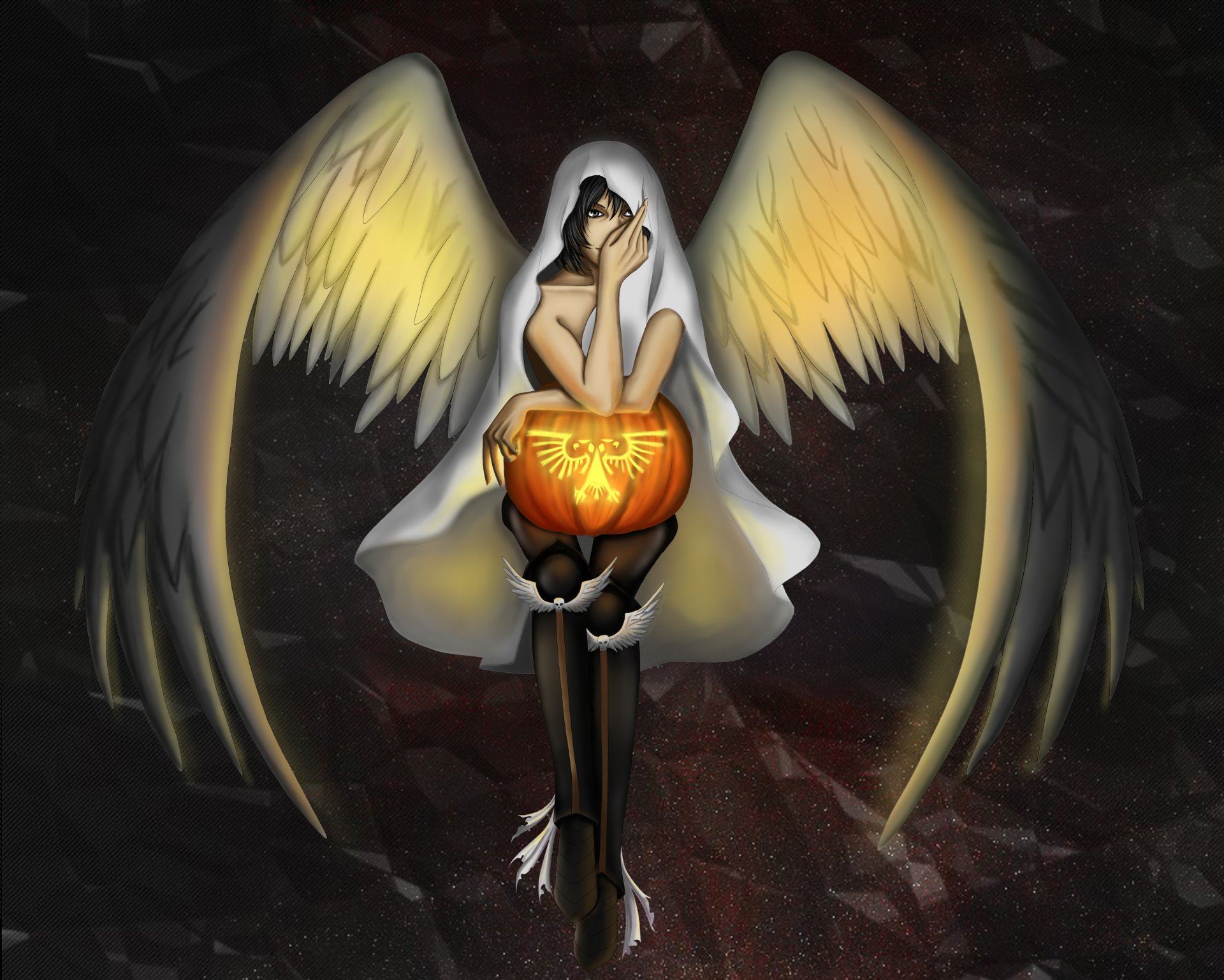 holiday halloween angel wings view boots skull