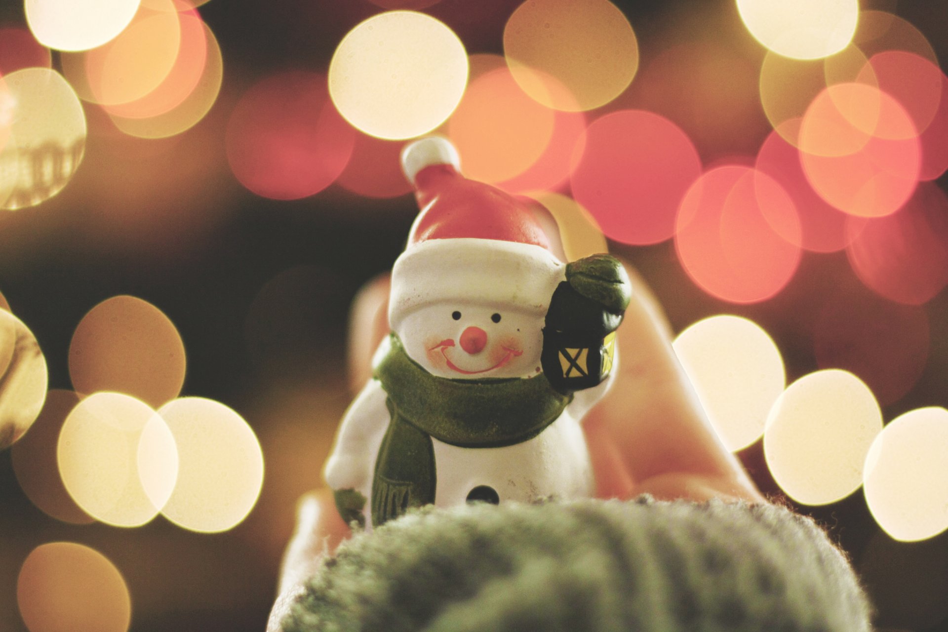 new year bokeh lights snowman cap smile smile