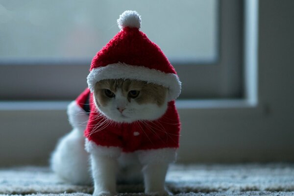 A disgruntled cat in a New Year s hat