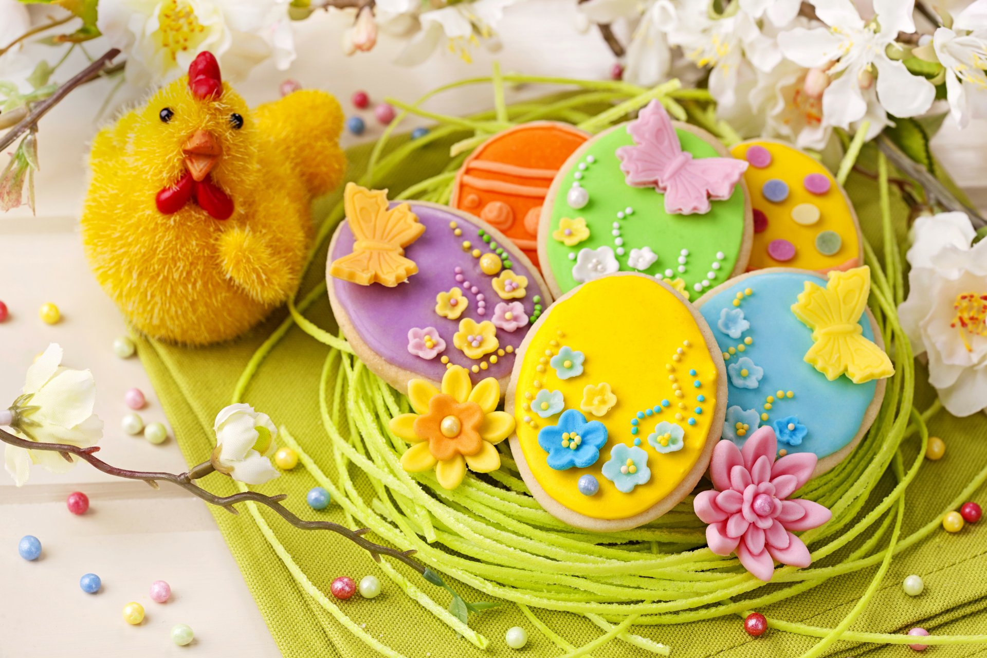 easter spring cookies pastel holiday decorations colorful eggs flowers chicken holiday glaze spring