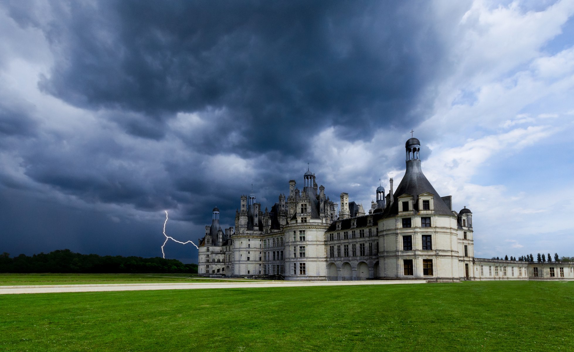 france chateau de chambord château de chambord castle sky clouds the storm lightning