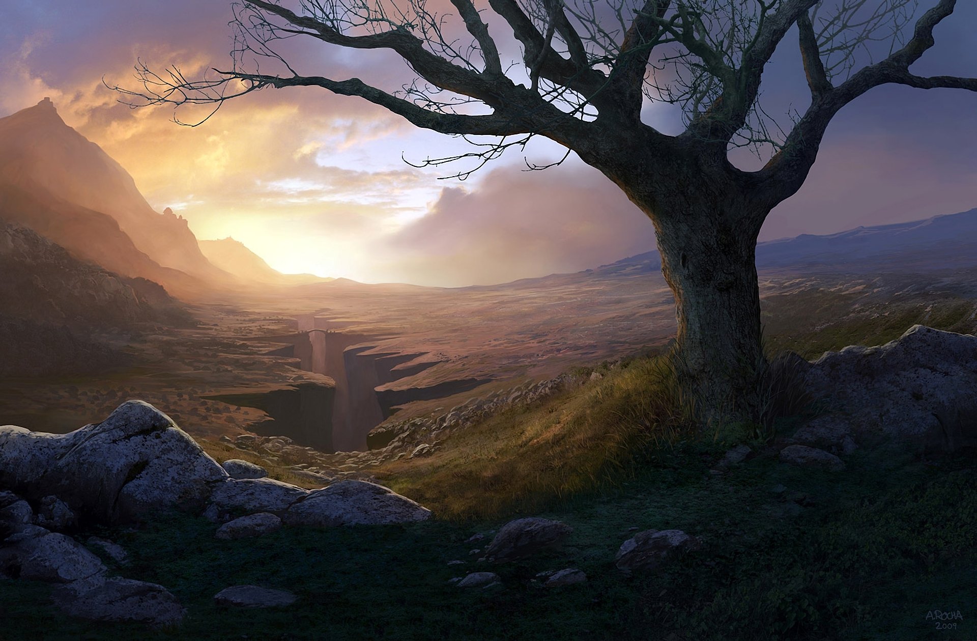 art andreas rocha tree canyon valley rock stones mountain bridge