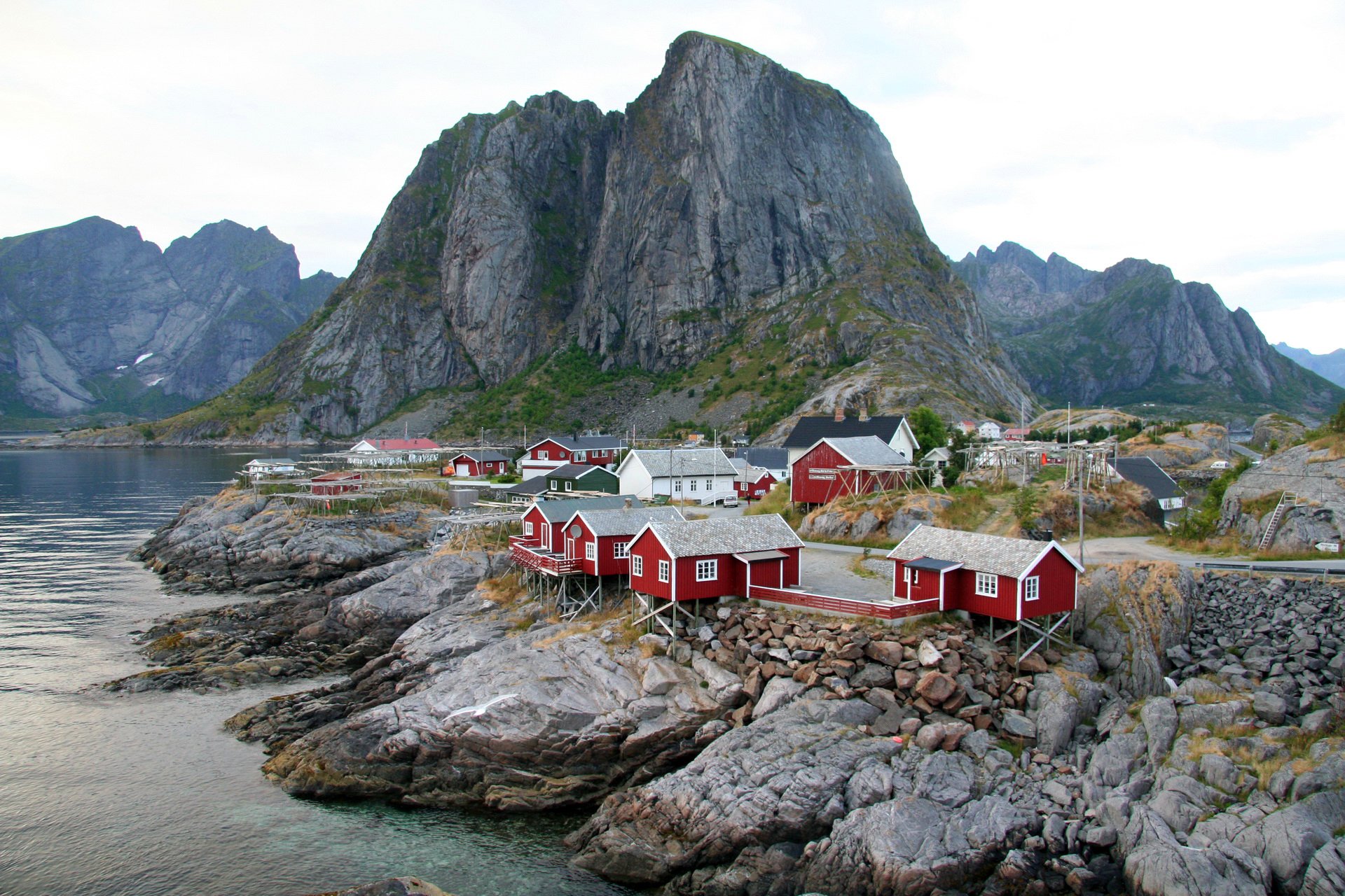 moskenes norway gulf rock stones sky mountain house