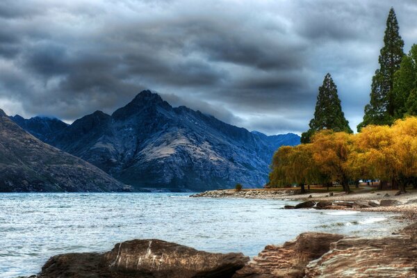 Mountain landscape with autumn forest